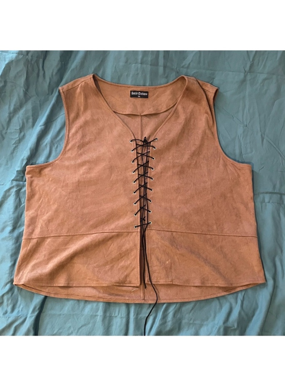 Faux Suede Renaissance Style Tan Lace-Up Vest by Scarlet Darkness